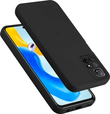 A black phone case is shown diagonally over a smartphone.