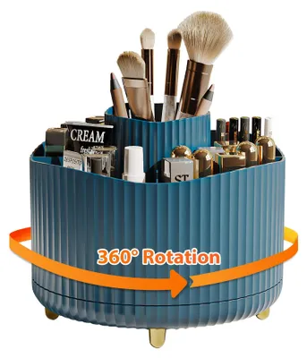 Produktbild von Drehbarer Make-up-Organizer, Make-up-Pinsel-Organizer, Kosmetik-Organizer für den Schminktisch, multifunktionale Aufbewahrung für Schlafzimmer, Badezimmer, Schminktischdekoration (dunkelgrün)