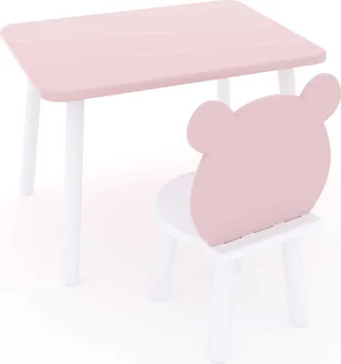Produktbild von Dekormanda-Rechteckiger Tisch und Stuhl für Baby in Form eines Teddybären - weiß, rosa
