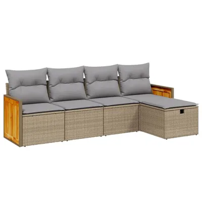 Immagine prodotto di vidaXL Set di divani da giardino 5 pezzi con cuscini Beige poly rattan