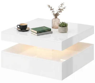 Produktbild von HOMCOM Couchtisch Wohnzimmertisch Hochglanz Weiß mit RGB LED Beleuchtung