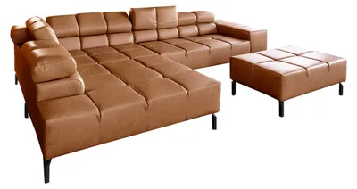 Produktbild von KAWOLA Sofa NELSON Ecksofa Leder cognac mit Hocker Recamiere links