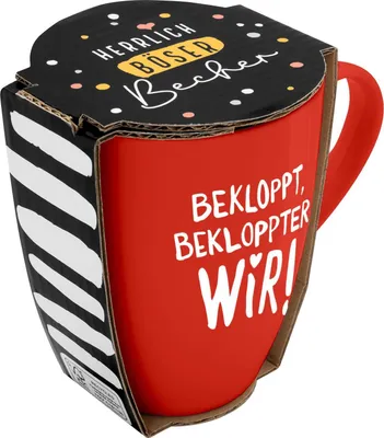 Produktbild von Tasse mit Motivdruck 'Bekloppt, bekloppter, wir!', mit Banderole