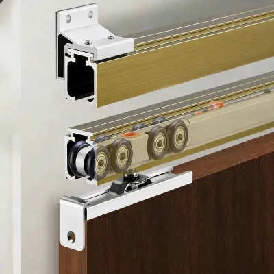 Zdjęcie produktu dla System szyn do drzwi przesuwanych, wyposażony w 8 kółek