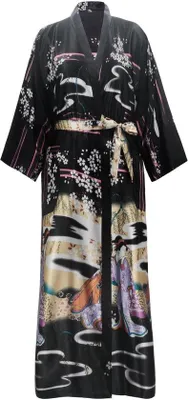 Produktbild von Schwarze Damen-Kimono 3XL Plus Größe leicht Satin