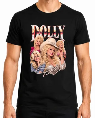 Immagine prodotto di Maglietta da uomo, nera, taglia M, con la scritta "Dolly Parton", icona della musica country, western, cowgirl, Nashville