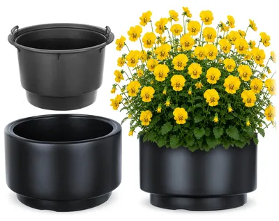 Produktbild von KADAX Blumentopf mit Einsatz, ø 39 x H 24 cm, Pflanzenkübel aus Kunststoff Moderner Pflanztopf in Anthrazit, großer Blumenkübel für Innen und Außen, UV- und frostbeständig, KI-generiertes Bild