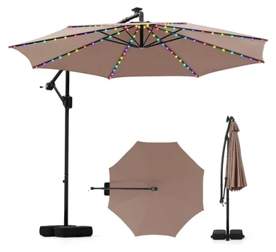 Image de Parasol déporté de 300 cm avec lumières LED, inclinaison réglable