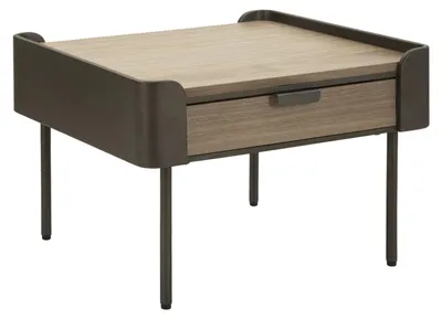 Immagine prodotto di Tavolo da caffè Toronto 60x60x41 cm in legno di abete e ferro, colore grigio e marrone con 2 cassetti - Stile moderno funzionale