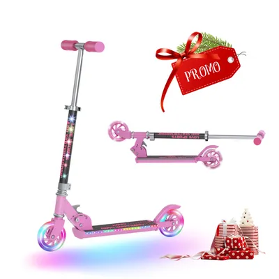 Produktbild von Kinderroller mit LED Rädern, Höhenverstellbarer Tretroller Für Kinder Ab 3 Jahren, Faltbarer Kinder Roller, Fußraumbeleuchtung, Kinder Scooter Rosa