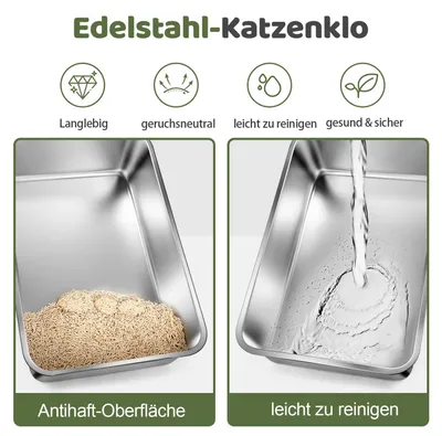 Produktbild von Gimars XXL Katzenklo Edelstahl 60x40x15cm Rostfrei Geruchsneutral Leicht