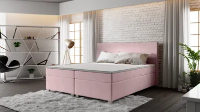 Produktbild von Roe Furniture | Boxspringbett - SIMPLE - 140x200 cm - Rosa - Mit Bonell-Matratze - Doppelbett - Tagesbett - Bett Schlafzimmer - Gästebett