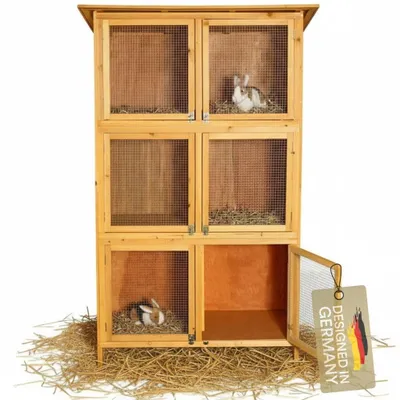 Imagen del producto de Casa de madera grande para conejos, con 6 compartimentos