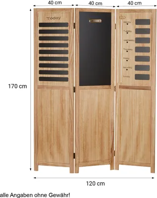 Produktbild von Homestyle4u Paravent Raumteiler 3 teilig Holz Natur Memo Blackboard Trennwand Sichtschutz Indoor