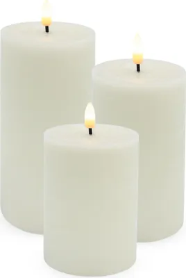 Produktbild von LED Echtwachskerze 3er Set mit Timer und Flacker Effekt - 10 / 12 / 15 cm - Künstliche Kerze warm weiß beleuchtet batteriebetrieben