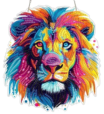 Produktbild von Diamond Painting Anhänger mit Kette Bunter Löwe 20x20CM Bastelset Fensterbild Hängendes Ornament