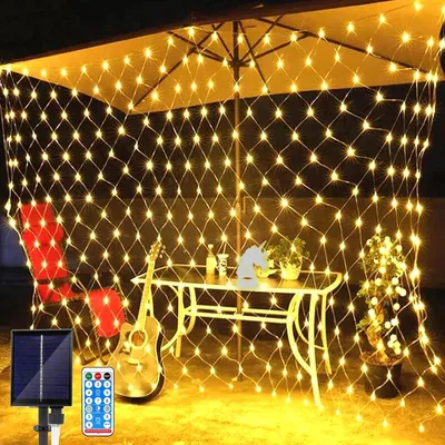 Solar-Netzleuchte 3x2 m, 198 LEDs, 8 Modi, mit Fernbedienung, warmweiß