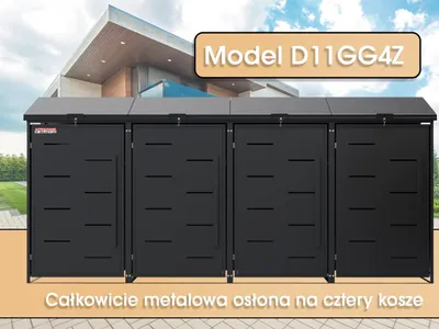 Zdjęcie produktu dla Wiata na pojemniki D11GG4Z, na 4 pojemniki z blokadą przeciwwiatrową i przeciwkradzieżową, antracytowa