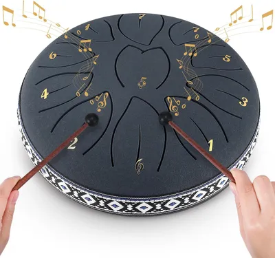 Produktbild von Tongue Drum - Zungentrommel - 15 cm - 10 Noten - Kohlenstoffstahl - Für Meditation und Yoga - Schwarz