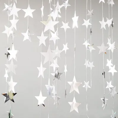 Produktbild von 2er-Pack Papiergirlanden-Dekoration mit Glitzersternen für Geburtstag, Hochzeit, Weihnachtsfeier (Silber)