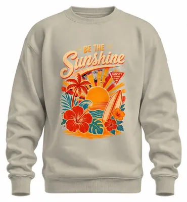 Imagen del producto de Sudadera con cuello redondo, diseño "Sol, olas, atardecer, verano, Hawái, palmeras, mar", color natural, talla XL