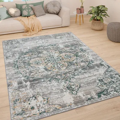 Produktbild von Teppich Wohnzimmer Kurzflor Vintage Pastell Modernes Orientalisches Muster Grösse 60x100 cm