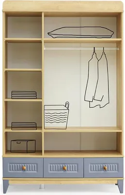 Produktbild von Kleiderschrank Modern Look Graue Fronten Holzakzente Stilvolles Kinderzimmer
