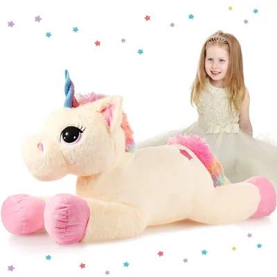 Image de Omgoods - Peluche licorne géante, 76 cm - Coussin décoratif doux pour enfants