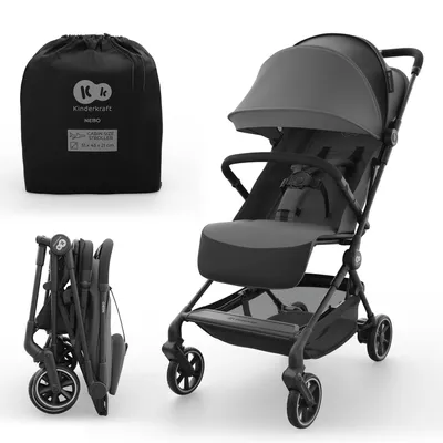 Produktbild von Kinderkraft NEBO Kabinenbuggy ultraleicht, Einhand-Faltmechanismus, Handgepäckmaß 51×43×21 cm, Schultergurt+Transporttasche, Grau