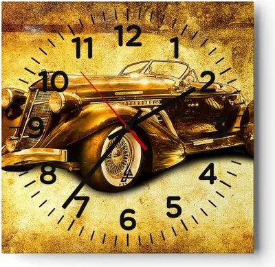 Produktbild von Wanduhr - Quadrat - Glasuhr - Auto Lenkrad Classic - 40x40cm - Schleichendes Uhrwerk - Lautlos - zum Aufhängen bereit - Dekoration Modern - Wanddekoration aus Glas - C4AC40x40-0529