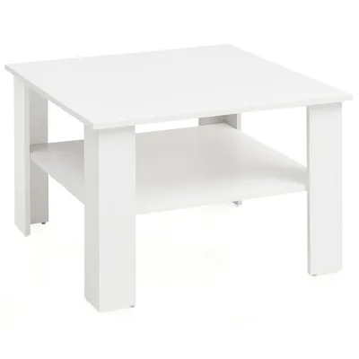 Produktbild von WOHNLING Couchtisch WL5.834 Weiß 60x42x60 cm Holztisch mit Ablage Wohnzimmertisch Coffee Table Sofatisch Loungetisch Holz Kaffeetisch Stubentisch mit