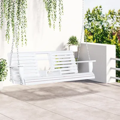 Produktbild von Hollywoodschaukel 3-Sitzer Tannenholz, Gartenbank klappbar mit Tisch, Schaukelbank weiß | 150 x 75 x 53 cm | bis 360 kg | wetterfest