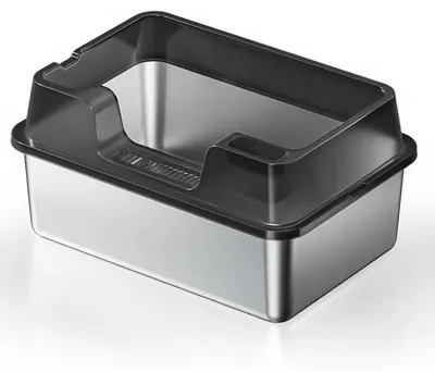 Image de Bac à litière en acier inoxydable - Bac à litière semi-fermé - Parois hautes - XXL - Avec pelle - Noir