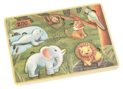 Productafbeelding van EliNeli geluidspuzzel van hout - Dieren van de dierentuin EliNeli