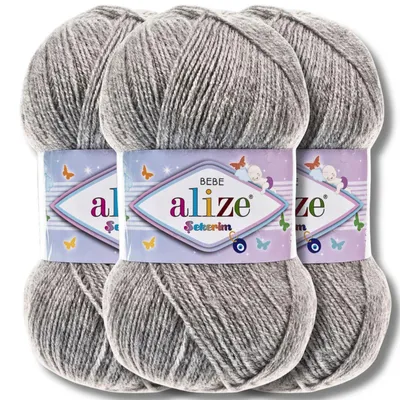 Image de Alize 3x 100g Sekerim Bébé, fil uni, pour tricoter ou crocheter (Gris - 21)