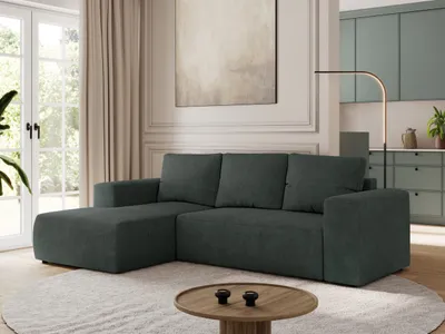 Produktbild von MKS MEBLE Sofa mit Schlaffunktion - Ecksofa mit Schlaffunktion und Bettkasten - Sofa 3 Sitzer - Schlafsofa - Couch - Schlafsofa mit Bettkasten - Trentino L - Dunkelgrau Stukture - Links