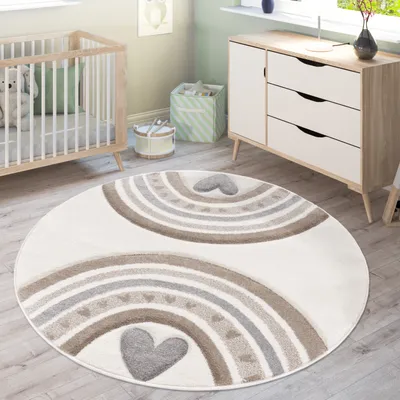 Immagine prodotto di Tappeto per bambini Tappeto per cameretta Bambino Bambina Arcobaleno Cuore Effetto 3D Beige Dimensioni 120 cm Rotondo