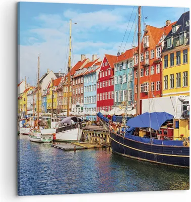 Produktbild von Bild auf Leinwand - Leinwandbild - Einteilig - Kopenhagen Nahavn Schiffe - 50x50cm - Wand Bild - Wanddeko - Wandbilder - Leinwanddruck - Bilder - Wanddekoration - Leinwand bilder - AC50x50-4205
