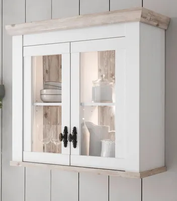 Produktbild von Küche Hängeschrank "Rovola" in weiß Pinie Landhaus Küchenschrank hängend 92 x 85 cm, Soft-Close und Beleuchtung