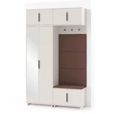 Produktbild von Garderoben-Set Napoli Version 1: Kleiderschrank mit Polsterpaneelen, Schuhschrank und Schrankaufsatz Flur und Eingangsbereich (Cashmere/Trinity 07)