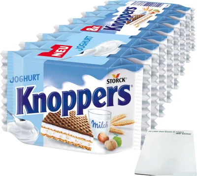 Produktbild von Knoppers Joghurt Waffelschnitte mit Joghurt und gehackten Haselnüssen (8x25g Packung) + usy Block