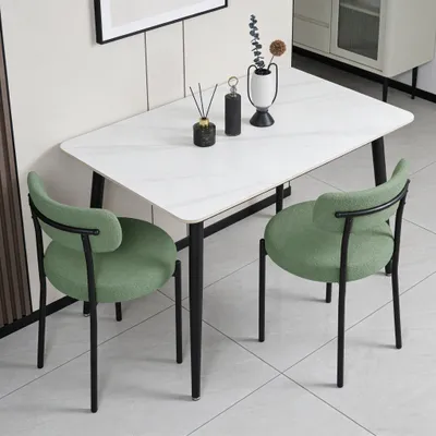 Produktbild von Esszimmerstühle 2er Set,Teddy Stoff Runde Boucle Gepolsterter Küchenstuhl,Ergonomischer Essstuhl mit Metallbeinen für Wohnzimmer,Küche (Grün)