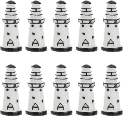 Produktbild von Miniatur Leuchtturm Dekoration 10 Stück, Harz, Weiße Figuren, für Mikrolandschaft, Rustikales Küstenthema