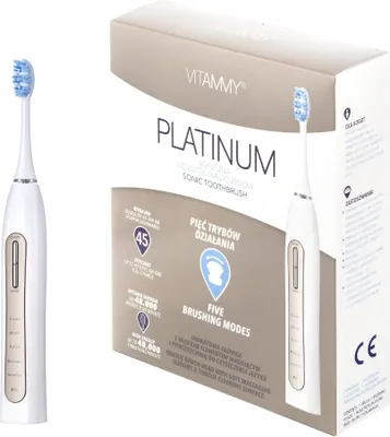 Produktbild von Vitammy PLATINUM, Erwachsener, Schallzahnbürste, Tägliche Pflege, Normal, Polieren, Gold, Weiß, 48000 Bewegungen pro Minute, 96000 Bewegungen pro Minute