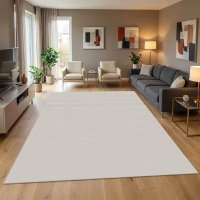 Produktbild von TapisTrend Designerteppich Beige 80x150 cm Moderner, schlichter Acryl-Teppich mit Struktur für Wohnzimmer, Schlafzimmer und Esszimmer