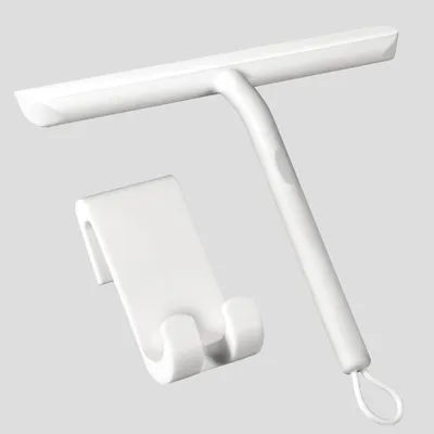 Produktbild von Vinabo Duschabzieher Set mit Haken, Silikon Abzieher Dusche Bad Badezimmer Fenster Edelstahl Fensterabzieher Scheibenabzieher breit Saugnapf Halterung Badabzieher,ohne Bohren(21cm,Weiß)
