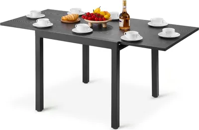 Produktbild von Ausziehbarer Gartentisch - Terrassen- & Balkontisch - Länge 80–160 cm - Kohlenstoffstahl & Aluminium - Wetterfest - Tragkraft 68 kg - Für Garten Terrasse Balkon - Dunkelgrau