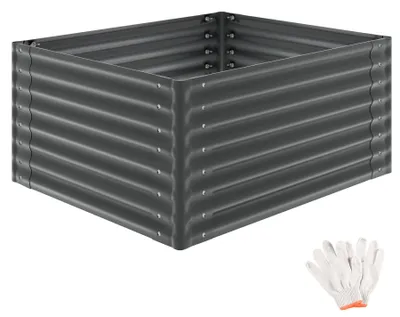 Obrázek produktu pro tectake® Vyvýšený záhon, 120x100x62 cm, pozinkovaná ocel, zaoblené hrany, objem 720 litrů, vhodný pro pěstování rostlin, zeleniny, včetně rukavic, barva: antracit