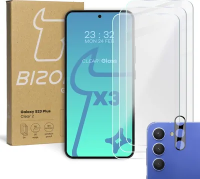Produktbild von BIZON Clear 2 3x Bildschirmglas + Kameraglas Samsung Galaxy S23 Plus