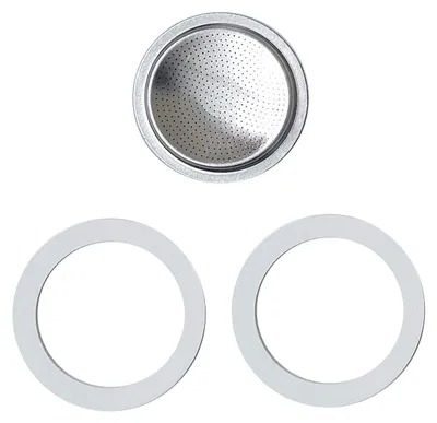 Ersatzteileset für Espressokocher, 4 Tassen, 2 Dichtungen + Filter